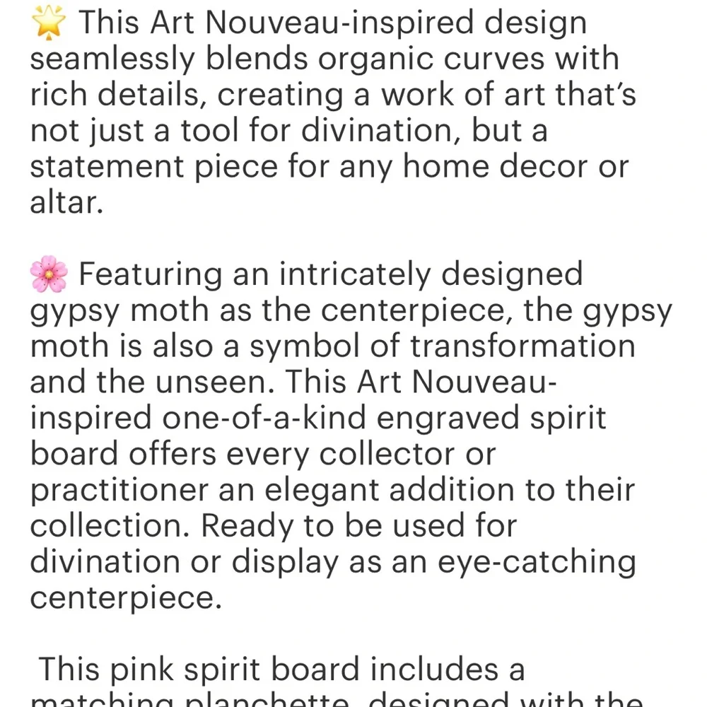 Moonlit Wings Handcrafted Pink and Gold Art Nouveau Spirit Board